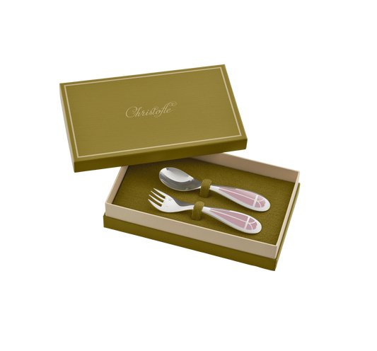 TALISMAN Silver plated Baby Spoon & Fork Set - Rose Quartz Bakhache Group Australia